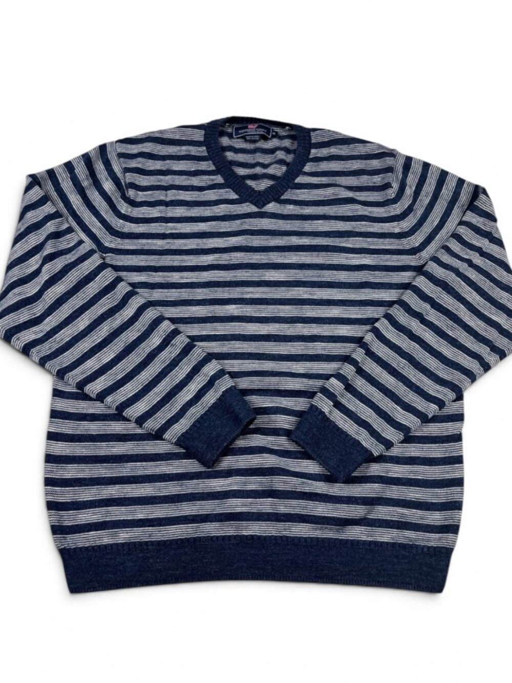 Vineyard Vines Mens V-Neck Sweater Striped Breathable Cotton Preppy Pullover M